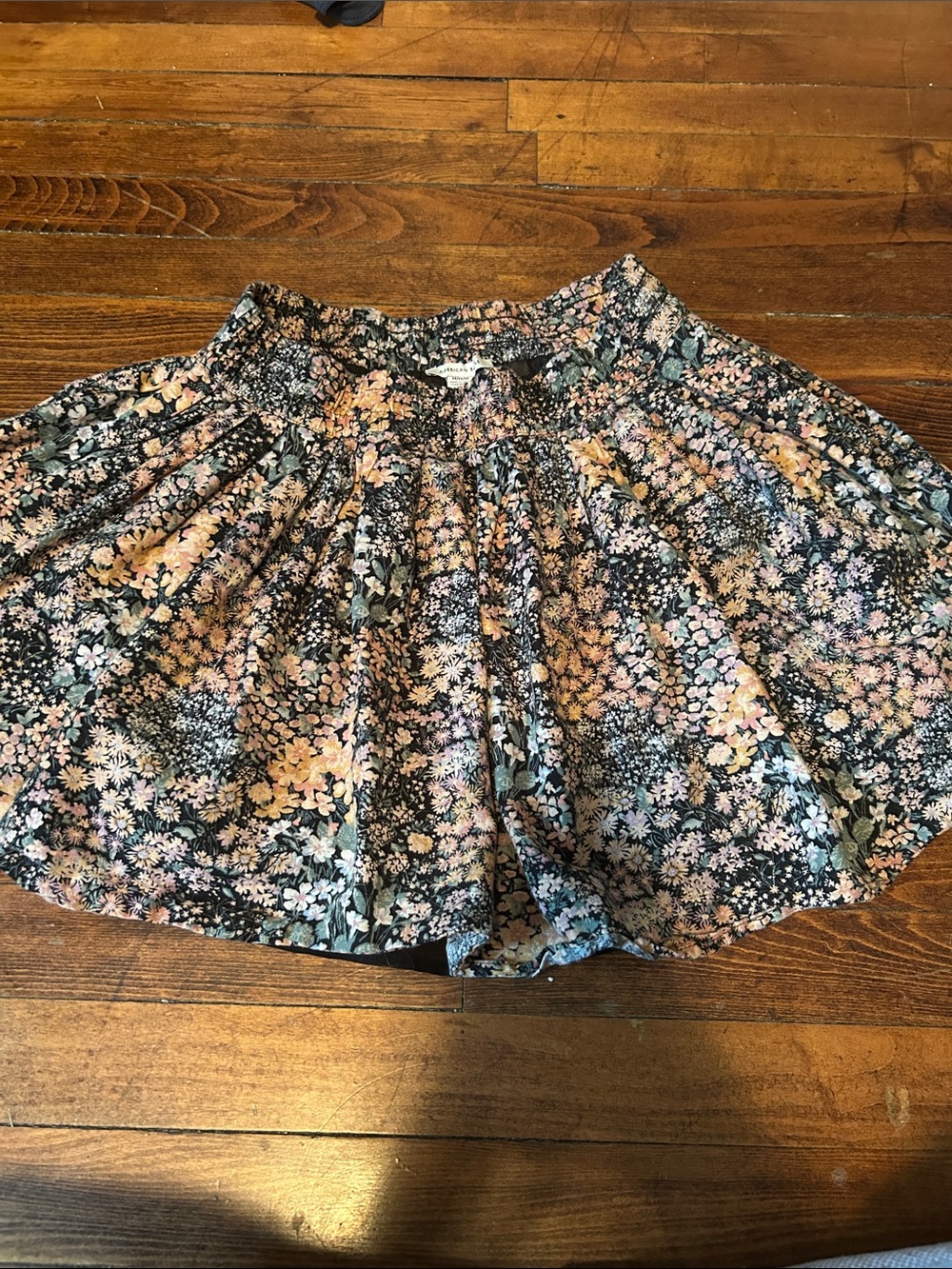 American Eagle Outfitters Floral Smocked Mini Skirt in Navy and Peach Floral